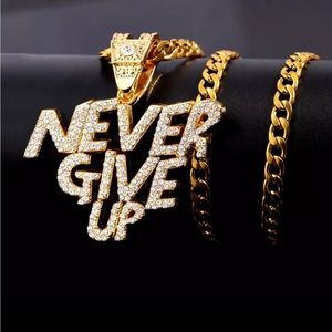 Hip Hop Men Women NEVER GIVE UP Letter Pendant Necklace